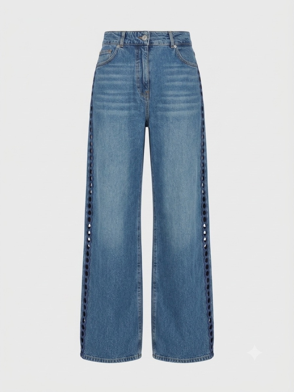 IRO Paris AW065 Jeans NWT Sz 42 Wide Leg Cutout Denim Blue Perforated Trim Pants